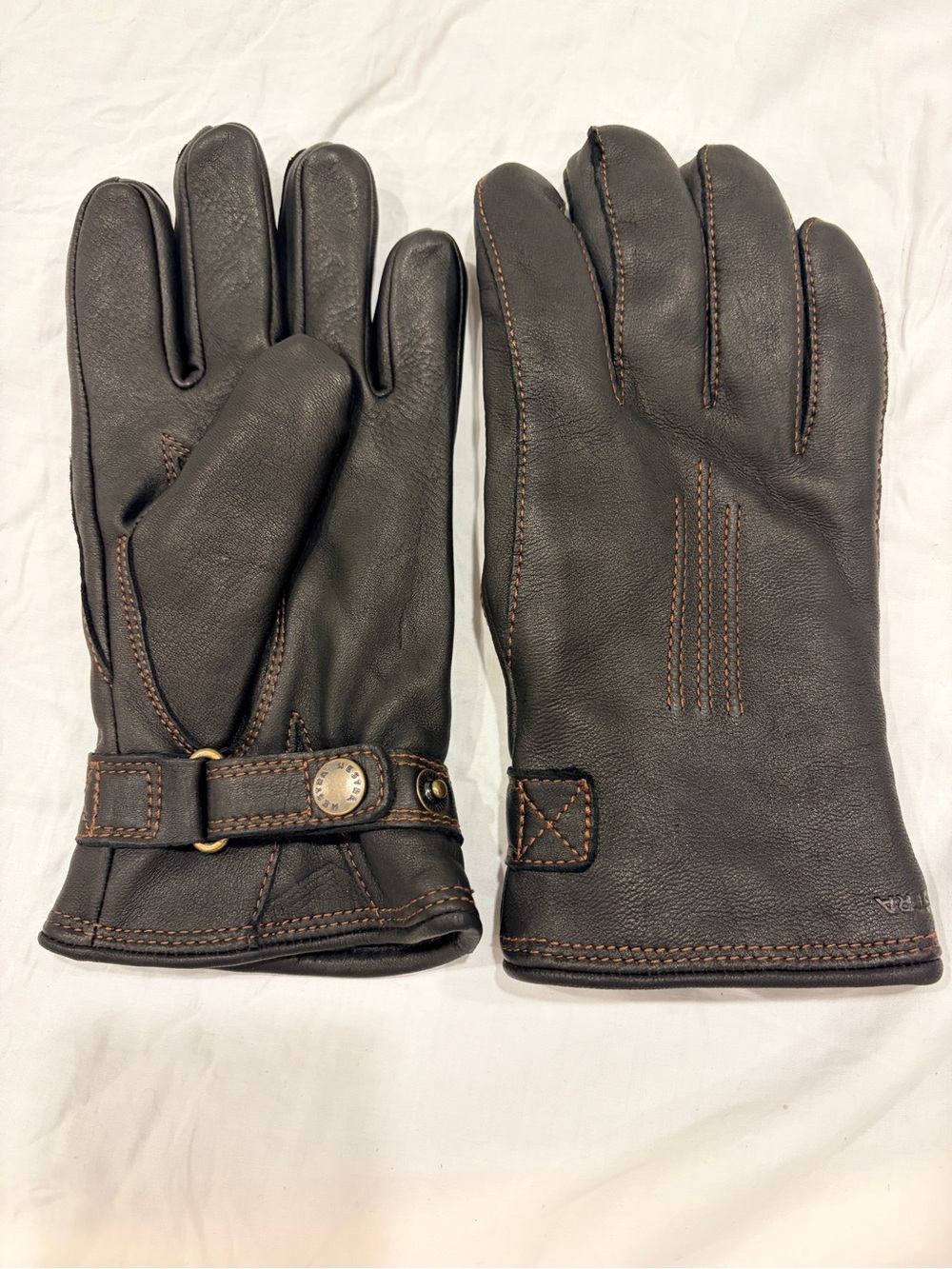 Hestra Men's Dark Brown Leather Gloves with Contrast Stitching, NEW size 9/med